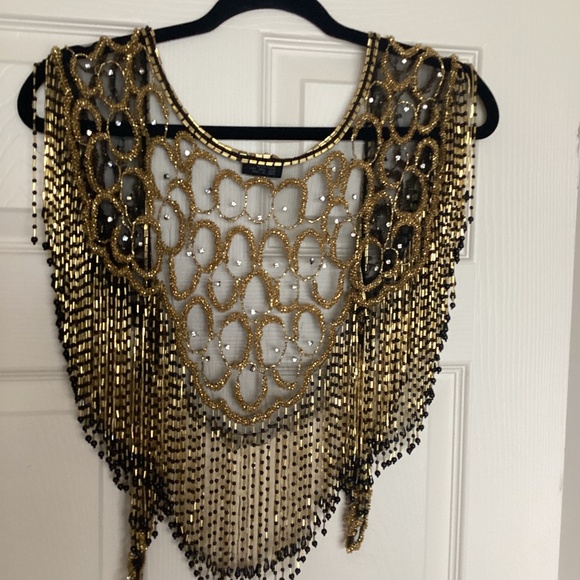 Sharmark black&gold beaded fringed shawl - Picture 1 of 4